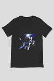 Asteroit Siyah Unisex V Yaka Tişört T-Shirt