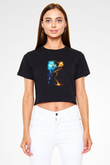 Astronom Siyah Crop Top Tişört