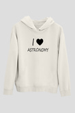 Astronomi Sevenler Baskılı Unisex Ekru Hoodie