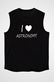 Astronomi Sevenler Baskılı Unisex Kolsuz Siyah Tişört - Tshirt