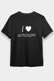 Astronomi Sevenler Baskılı Unisex Siyah Tişört - Tshirt