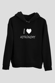Astronomi Sevenler Baskılı Unisex Siyah Hoodie