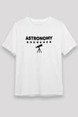 Astronomi Teleskop Baskılı Unisex Beyaz Tişört - Tshirt