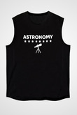 Astronomi Teleskop Baskılı Unisex Kolsuz Siyah Tişört - Tshirt