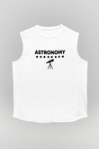 Astronomi Teleskop Baskılı Unisex Kolsuz Beyaz Tişört - Tshirt