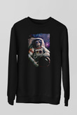 Astronot Maymun Baskılı Unisex Siyah  Sweatshirt