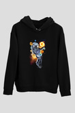 Astronot Siyah Unisex Kapşonlu Sweatshirt