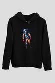 Astronot Siyah Unisex Kapşonlu Sweatshirt