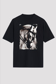 At Baskılı Unisex Siyah Tişört