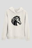 At Beyaz Unisex Kapşonlu Sweatshirt