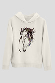 At Beyaz Unisex Kapşonlu Sweatshirt