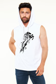 At Beyaz Unisex Kapüşonlu Kolsuz Tişört