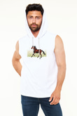 At Beyaz Unisex Kapüşonlu Kolsuz Tişört