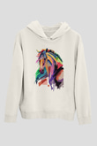 At Beyaz Unisex Kapüşonlu Sweatshirt