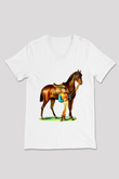 At Beyaz Unisex V Yaka Tişört T-Shirt