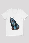 At Beyaz Unisex V Yaka Tişört T-Shirt