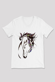 At Beyaz Unisex V Yaka Tişört T-Shirt