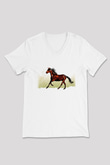 At Beyaz Unisex V Yaka Tişört T-Shirt