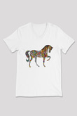 At Beyaz Unisex V Yaka Tişört T-Shirt