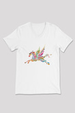 At Beyaz Unisex V Yaka Tişört T-Shirt