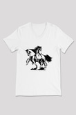 At Beyaz Unisex V Yaka Tişört T-Shirt