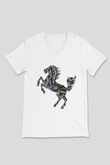At Beyaz Unisex V Yaka Tişört T-Shirt