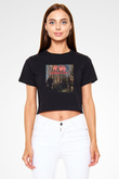 At War Siyah Crop Top Tişört