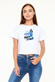 At Yarışı Baskılı Crop Top Beyaz Tişört - T-shirt