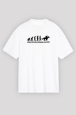 At Yarışı Baskılı Unisex Beyaz Oversize Tişört - Tshirt