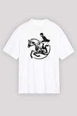 At Yarışı Baskılı Unisex Beyaz Oversize Tişört - Tshirt