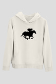 At Yarışı Baskılı Unisex Ekru Hoodie