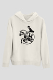 At Yarışı Baskılı Unisex Ekru Hoodie