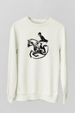 At Yarışı Baskılı Unisex Ekru Sweatshirt