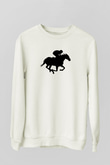 At Yarışı Baskılı Unisex Ekru Sweatshirt