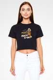 At Yarışı - Horse Race Baskılı Crop Top Siyah Kadın Tişört - Tshirt