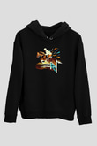 At Yarışı - Horse Race Baskılı Unisex Siyah Hoodie