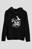 At Yarışı - Horse Race Baskılı Unisex Siyah Hoodie