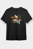 At Yarışı - Horse Race Baskılı Unisex Siyah Tişört - Tshirt