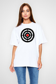 Atıcılık Baskılı Unisex Beyaz Oversize Tişört - Tshirt