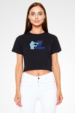 Atıcılık - Shooting Baskılı Crop Top Siyah Kadın Tişört - Tshirt
