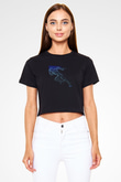 Atletizm - Athletics Baskılı Crop Top Siyah Kadın Tişört - Tshirt