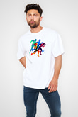 Atletizm Baskılı Unisex Beyaz Oversize Tişört - Tshirt