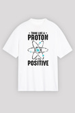 Atom Proton Baskılı Unisex Oversize Beyaz Tişört - Tshirt