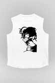 Attack On Titan Baskılı Beyaz Unisex Kolsuz Tişört - Tshirt