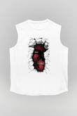 Attack On Titan Baskılı Beyaz Unisex Kolsuz Tişört - Tshirt