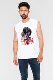 Attack On Titan Baskılı Beyaz Unisex Kolsuz Tişört - Tshirt
