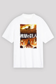 Attack On Titan Baskılı Beyaz Unisex Oversize Tişört - Tshirt