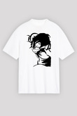 Attack On Titan Baskılı Beyaz Unisex Oversize Tişört - Tshirt
