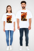 Attack On Titan Baskılı Beyaz Unisex Oversize Tişört - Tshirt