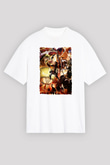 Attack On Titan Baskılı Beyaz Unisex Oversize Tişört - Tshirt